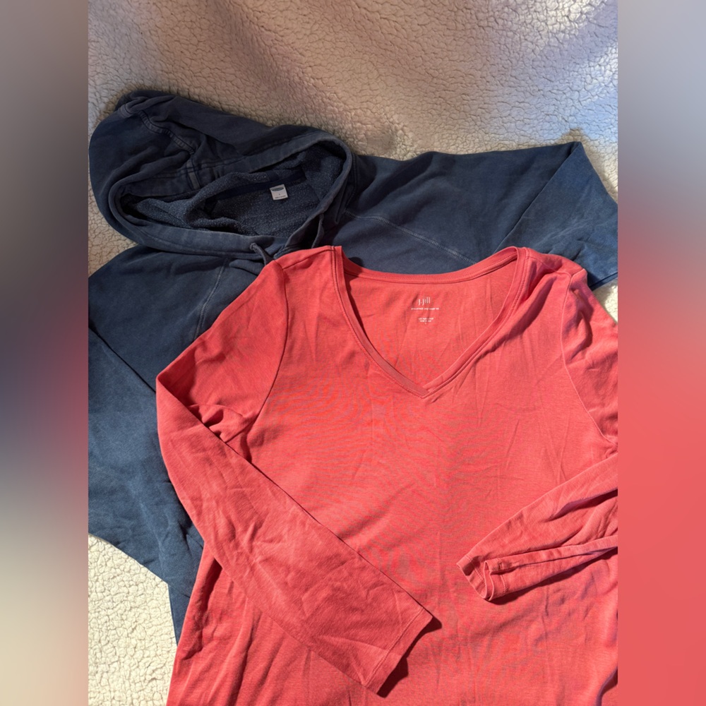 J. Jill V-Neck Top and Old Navy Blue Hoodie Set. Size Large.